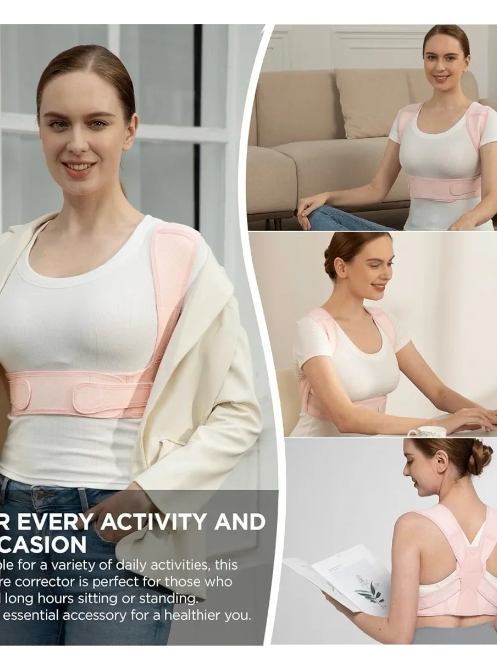 Never Used Vicorrect Pink Posture Corrector Back Brace Adjustable S/M